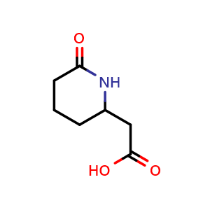 Chemical structure of 2-(6-Oxopiperidin-2-yl)acetic acid , CAS 66654-69-1, AChemBlock Q57418