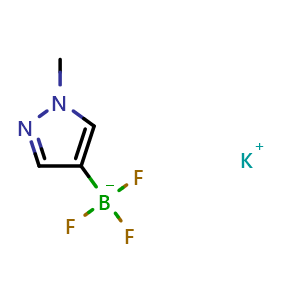 Chemical structure of potassium trifluoro(1-methyl-1H-pyrazol-4-yl)borate , CAS 1365970-36-0, AChemBlock Q57422