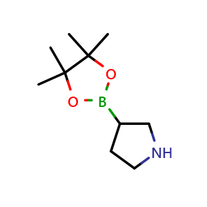 Chemical structure of 3-(4,4,5,5-tetramethyl-1,3,2-dioxaborolan-2-yl)pyrrolidine , CAS 2223009-03-6, AChemBlock Q57426