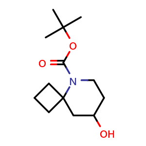 Chemical structure of tert-butyl 8-hydroxy-5-azaspiro[3.5]nonane-5-carboxylate , CAS 929971-93-7, AChemBlock Q57455