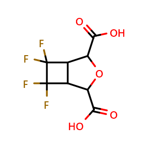 Chemical structure of 6,6,7,7-tetrafluoro-3-oxabicyclo[3.2.0]heptane-2,4-dicarboxylic acid , CAS 723-64-8, AChemBlock Q57460
