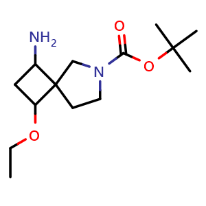 Chemical structure of tert-butyl 1-amino-3-ethoxy-6-azaspiro[3.4]octane-6-carboxylate , CAS 1354961-70-8, AChemBlock Q57465