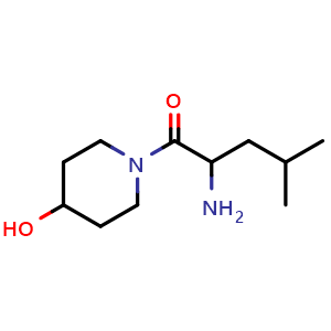 Chemical structure of 2-amino-1-(4-hydroxypiperidin-1-yl)-4-methylpentan-1-one , CAS 1104236-93-2, AChemBlock Q57475