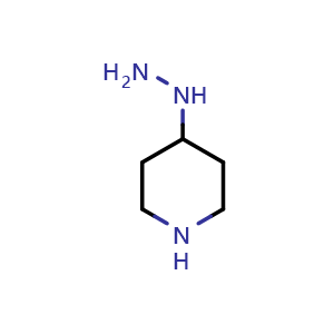 Chemical structure of 4-hydrazineylpiperidine , CAS 158438-49-4, AChemBlock Q57490