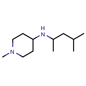 Chemical structure of 1-methyl-N-(4-methylpentan-2-yl)piperidin-4-amine , CAS 1096853-43-8, AChemBlock Q57499