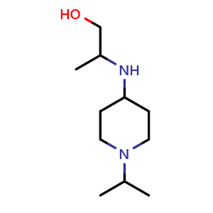 Chemical structure of 2-((1-isopropylpiperidin-4-yl)amino)propan-1-ol , CAS 1154899-74-7, AChemBlock Q57508