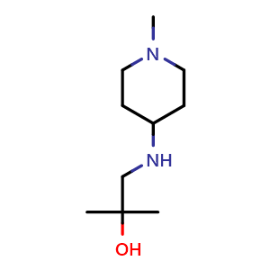 Chemical structure of 2-methyl-1-((1-methylpiperidin-4-yl)amino)propan-2-ol , CAS 1178384-65-0, AChemBlock Q57542
