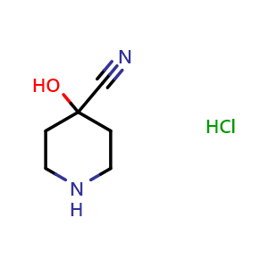 Chemical structure of 4-hydroxypiperidine-4-carbonitrile hydrochloride , CAS 1375472-85-7, AChemBlock Q57562
