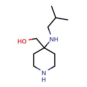 Chemical structure of (4-(isobutylamino)piperidin-4-yl)methanol , CAS 1250086-33-9, AChemBlock Q57567