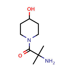 Chemical structure of 2-amino-1-(4-hydroxypiperidin-1-yl)-2-methylpropan-1-one , CAS 129999-47-9, AChemBlock Q57569