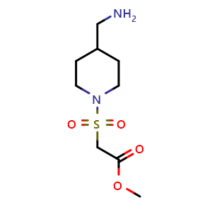 Chemical structure of methyl 2-((4-(aminomethyl)piperidin-1-yl)sulfonyl)acetate , CAS 1250422-71-9, AChemBlock Q57578