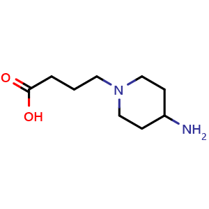 Chemical structure of 4-(4-aminopiperidin-1-yl)butanoic acid , CAS 1249564-18-8, AChemBlock Q57582