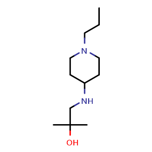 Chemical structure of 2-methyl-1-((1-propylpiperidin-4-yl)amino)propan-2-ol , CAS 1249711-80-5, AChemBlock Q57585