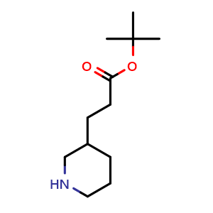 Chemical structure of tert-butyl 3-(piperidin-3-yl)propanoate , CAS 1250602-30-2, AChemBlock Q57601