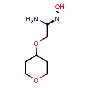 Chemical structure of N'-hydroxy-2-((tetrahydro-2H-pyran-4-yl)oxy)acetimidamide , CAS 1251518-82-7, AChemBlock Q57606