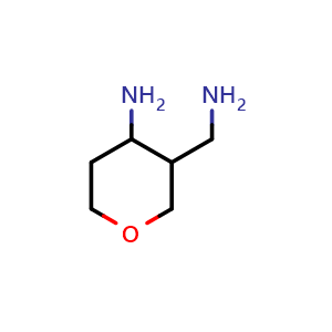 Chemical structure of 3-(aminomethyl)tetrahydro-2H-pyran-4-amine , CAS 1306606-42-7, AChemBlock Q57608