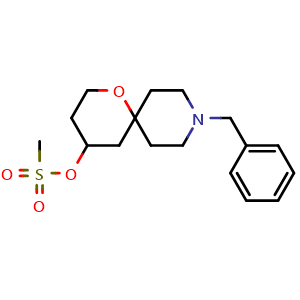 Chemical structure of 9-benzyl-1-oxa-9-azaspiro[5.5]undecan-4-yl methanesulfonate , CAS 503551-94-8, AChemBlock Q57633
