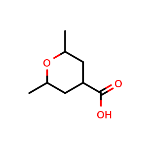 Chemical structure of 2,6-dimethyltetrahydro-2H-pyran-4-carboxylic acid , CAS 861615-25-0, AChemBlock Q57676