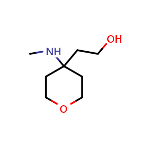 Chemical structure of 2-(4-(methylamino)tetrahydro-2H-pyran-4-yl)ethan-1-ol , CAS 1432679-98-5, AChemBlock Q57679