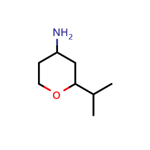 Chemical structure of 2-isopropyltetrahydro-2H-pyran-4-amine , CAS 1159701-09-3, AChemBlock Q57682