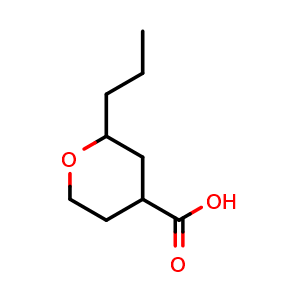 Chemical structure of 2-propyltetrahydro-2H-pyran-4-carboxylic acid , CAS 77554-90-6, AChemBlock Q57708