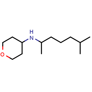Chemical structure of N-(6-methylheptan-2-yl)tetrahydro-2H-pyran-4-amine , CAS 1157014-65-7, AChemBlock Q57720
