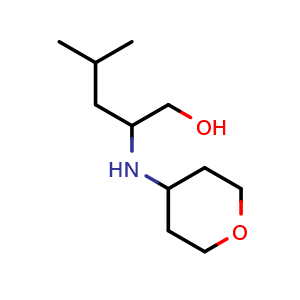 Chemical structure of 4-methyl-2-((tetrahydro-2H-pyran-4-yl)amino)pentan-1-ol , CAS 1249143-85-8, AChemBlock Q57730