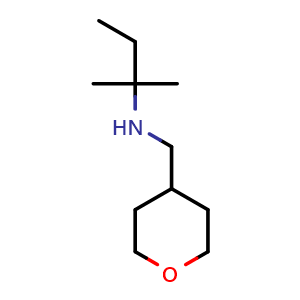Chemical structure of 2-methyl-N-((tetrahydro-2H-pyran-4-yl)methyl)butan-2-amine , CAS 1343038-40-3, AChemBlock Q57742