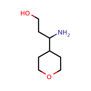 Chemical structure of 3-amino-3-(tetrahydro-2H-pyran-4-yl)propan-1-ol , CAS 1248099-84-4, AChemBlock Q57766