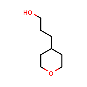 Chemical structure of 3-(tetrahydro-2H-pyran-4-yl)propan-1-ol , CAS 428871-03-8, AChemBlock Q57775