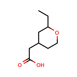 Chemical structure of 2-(2-ethyltetrahydro-2H-pyran-4-yl)acetic acid , CAS 1341054-75-8, AChemBlock Q57799