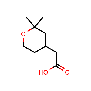 Chemical structure of 2-(2,2-dimethyltetrahydro-2H-pyran-4-yl)acetic acid , CAS 14390-07-9, AChemBlock Q57800