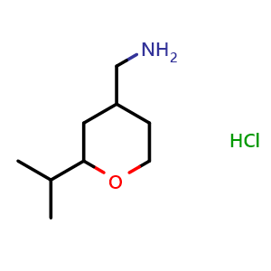 Chemical structure of (2-isopropyltetrahydro-2H-pyran-4-yl)methanamine hydrochloride , CAS 1864015-26-8, AChemBlock Q57802