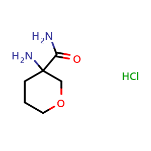 Chemical structure of 3-aminotetrahydro-2H-pyran-3-carboxamide hydrochloride , CAS 1423026-46-3, AChemBlock Q57812
