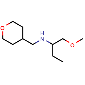 Chemical structure of 1-Methoxy-N-((tetrahydro-2H-pyran-4-yl)methyl)butan-2-amine , CAS 1343941-65-0, AChemBlock Q57817