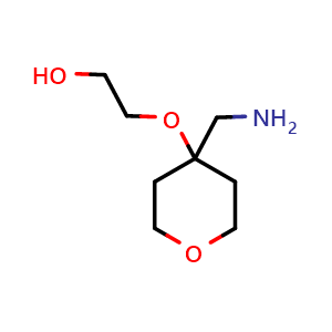 Chemical structure of 2-((4-(aminomethyl)tetrahydro-2H-pyran-4-yl)oxy)ethan-1-ol , CAS 1479234-05-3, AChemBlock Q57829