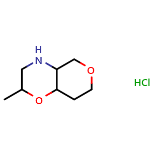 Chemical structure of 2-methylhexahydro-2H,5H-pyrano[4,3-b][1,4]oxazine hydrochloride , CAS 1427378-62-8, AChemBlock Q57850