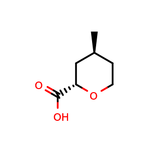 Chemical structure of (2S,4S)-4-methyltetrahydro-2H-pyran-2-carboxylic acid , CAS 1644061-89-1, AChemBlock Q57865
