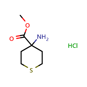 Chemical structure of Methyl 4-aminotetrahydro-2H-thiopyran-4-carboxylate hydrochloride , CAS 161315-14-6, AChemBlock Q57895