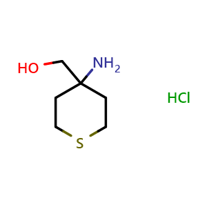 Chemical structure of (4-aminotetrahydro-2H-thiopyran-4-yl)methanol hydrochloride , CAS 1909305-61-8, AChemBlock Q57924
