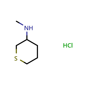 Chemical structure of N-methyltetrahydro-2H-thiopyran-3-amine hydrochloride , CAS 1645462-88-9, AChemBlock Q57933