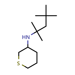 Chemical structure of N-(2,4,4-trimethylpentan-2-yl)tetrahydro-2H-thiopyran-3-amine , CAS 1341848-96-1, AChemBlock Q57954