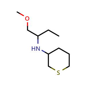 Chemical structure of N-(1-methoxybutan-2-yl)tetrahydro-2H-thiopyran-3-amine , CAS 1344064-41-0, AChemBlock Q57969