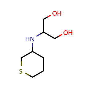 Chemical structure of 2-((tetrahydro-2H-thiopyran-3-yl)amino)propane-1,3-diol , CAS 1491642-55-7, AChemBlock Q57973