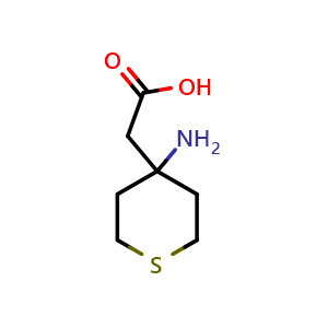 Chemical structure of 2-(4-aminotetrahydro-2H-thiopyran-4-yl)acetic acid , CAS 37631-93-9, AChemBlock Q57974