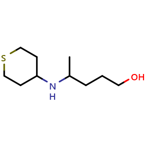 Chemical structure of 4-((tetrahydro-2H-thiopyran-4-yl)amino)pentan-1-ol , CAS 1499309-81-7, AChemBlock Q57983