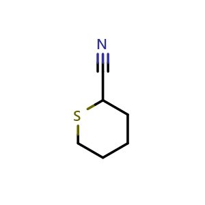 Chemical structure of tetrahydro-2H-thiopyran-2-carbonitrile , CAS 146428-12-8, AChemBlock Q57985