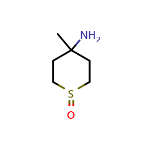 Chemical structure of 4-amino-4-methyltetrahydro-2H-thiopyran 1-oxide , CAS 1461706-41-1, AChemBlock Q57987
