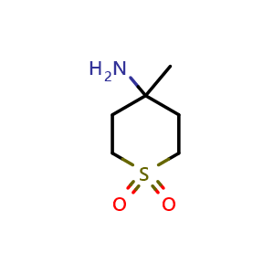 Chemical structure of 4-amino-4-methyltetrahydro-2H-thiopyran 1,1-dioxide , CAS 1461707-16-3, AChemBlock Q57988