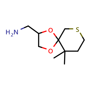 Chemical structure of (10,10-dimethyl-1,4-dioxa-7-thiaspiro[4.5]decan-2-yl)methanamine , CAS 1552645-50-7, AChemBlock Q58007